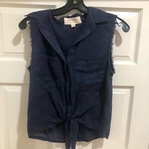Cloth & stone navy sleeveless tie-front shirt